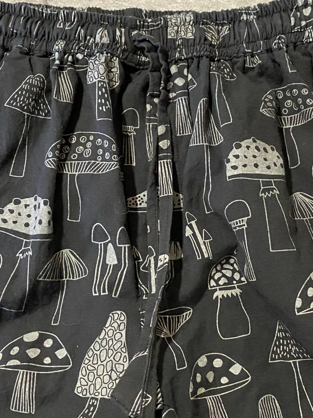 Handmade Mushroom Jogger Pants S M Black Cotton Boho Granola Festival Whimsigoth - Picture 6 of 7